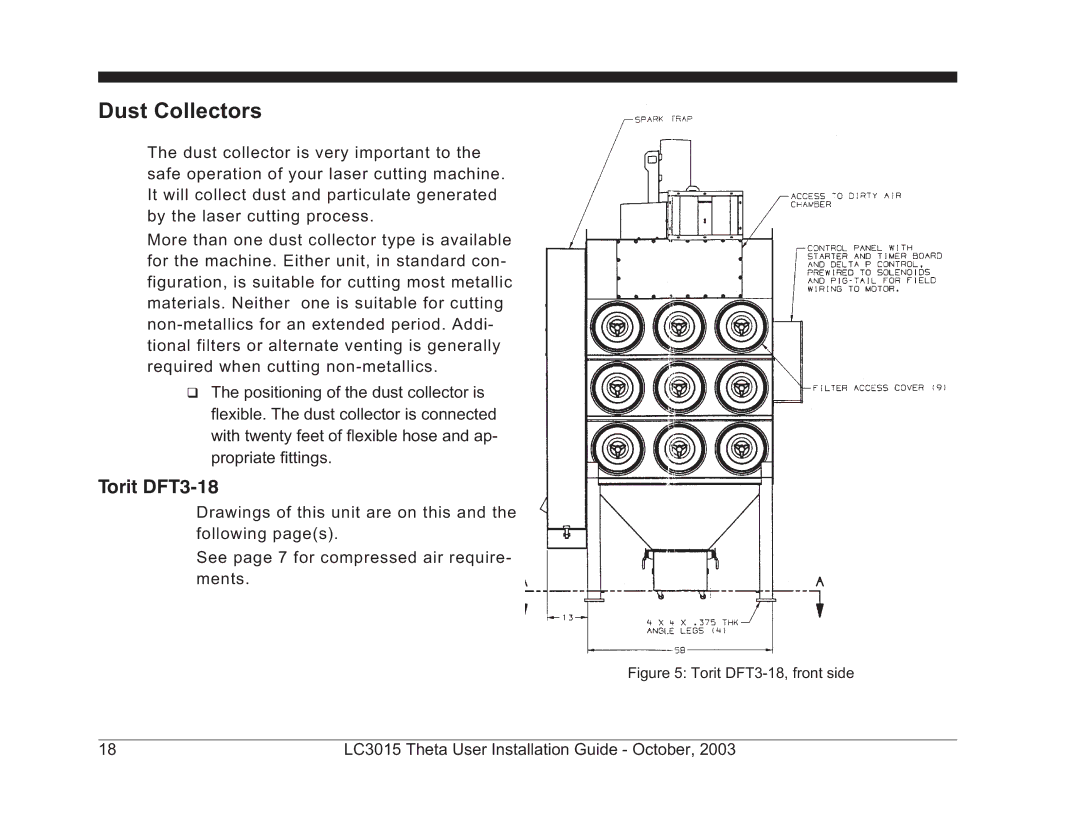 Theta Digital LC3015-2 manual Dust Collectors, Torit DFT3-18 