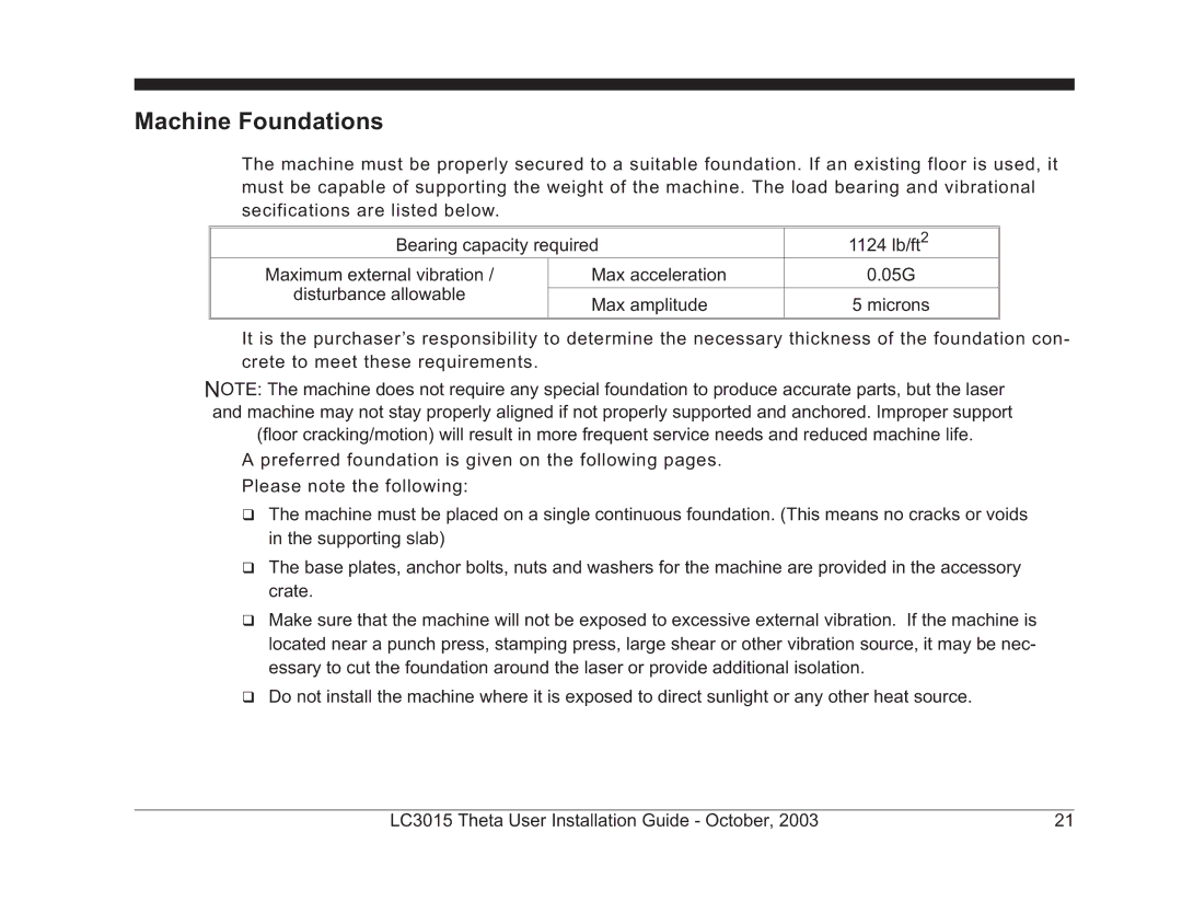 Theta Digital LC3015-2 manual Machine Foundations 