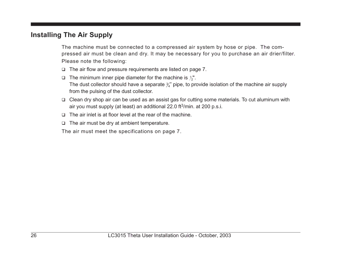 Theta Digital LC3015-2 manual Installing The Air Supply 