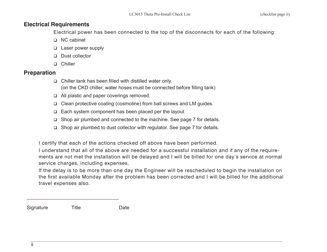 Theta Digital LC3015-2 manual Electrical Requirements, Preparation 