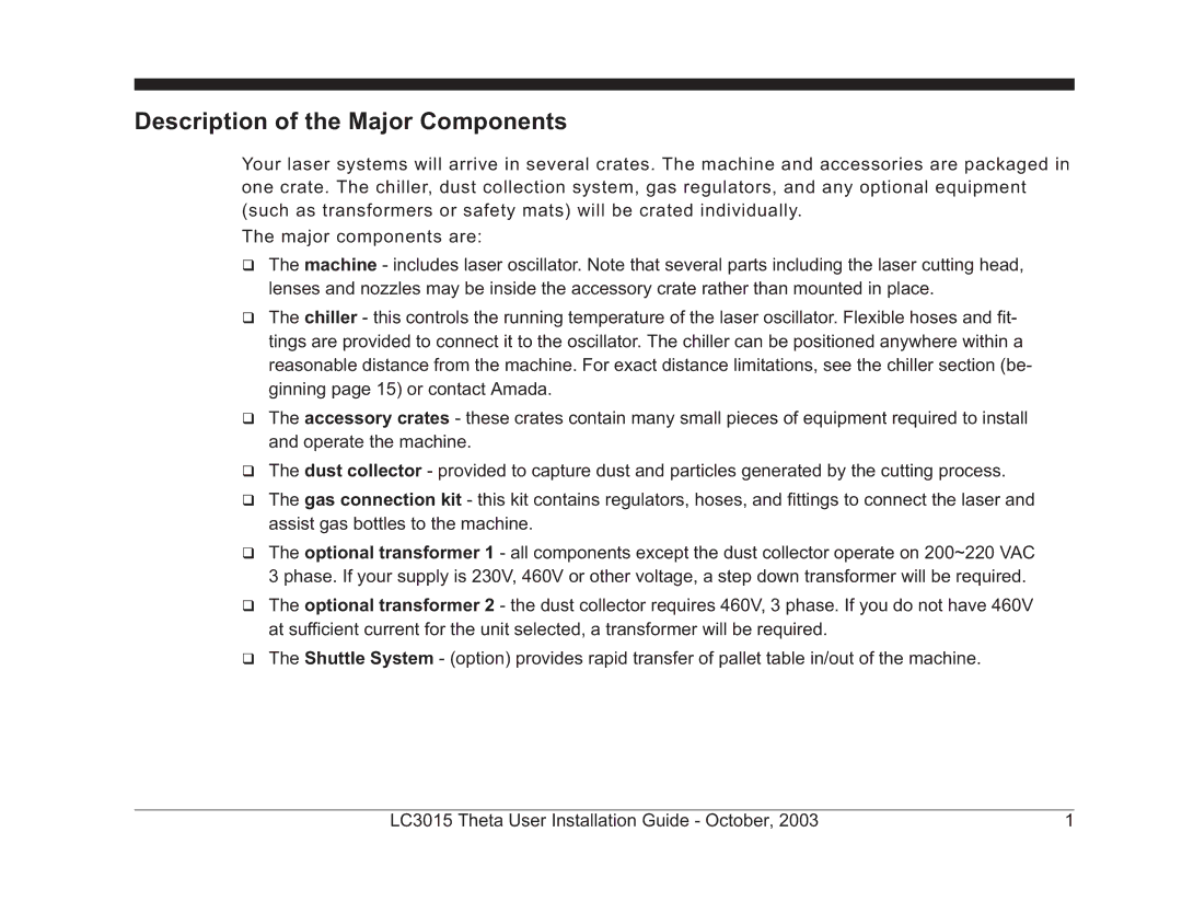 Theta Digital LC3015-2 manual Description of the Major Components 