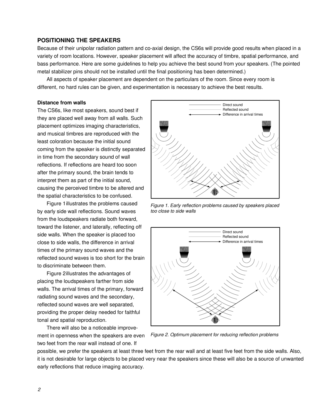 Thiel Audio Products CS6 manual Positioning the Speakers, Distance from walls 