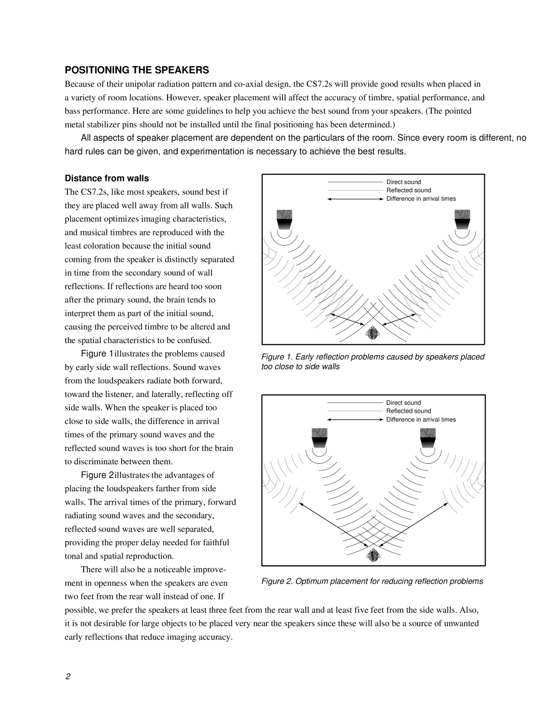 Thiel Audio Products CS7.2 manual Positioning the Speakers, Distance from walls 