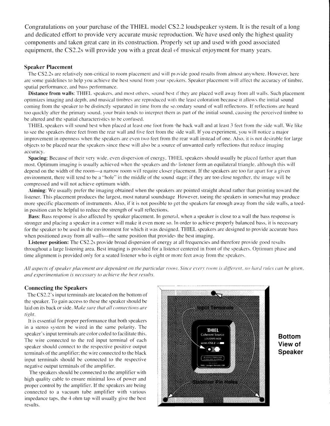 Thiel Audio Products lCS2.2 manual Bottom Viewof Speaker 