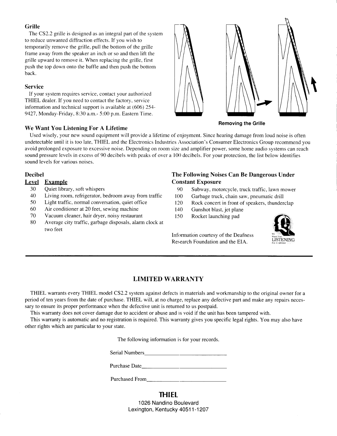 Thiel Audio Products lCS2.2 manual Thiet 