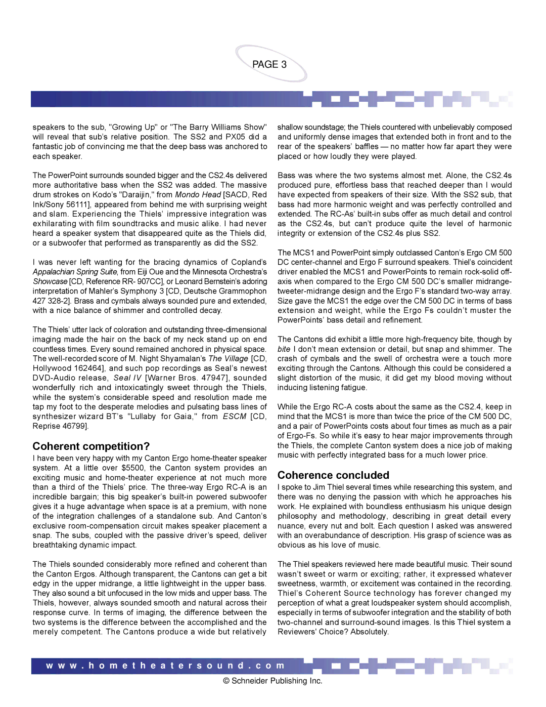 Thiel Audio Products MCS1, PX05 manual Coherent competition?, Coherence concluded 