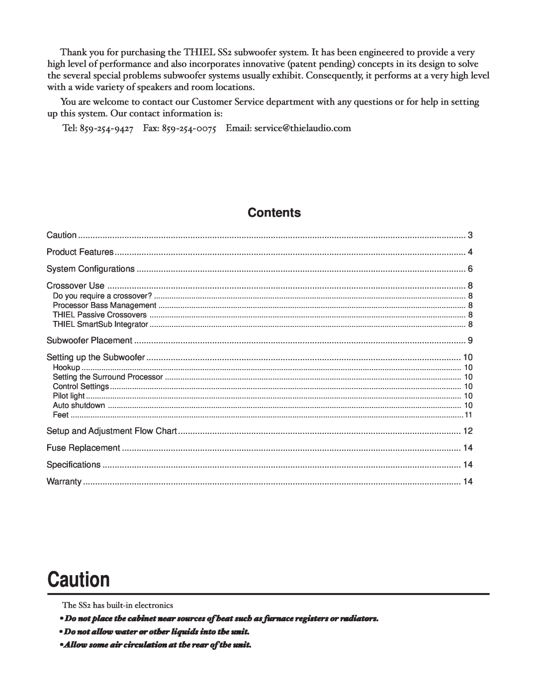 Thiel Audio Products manual Contents, The SS2 has built-inelectronics 