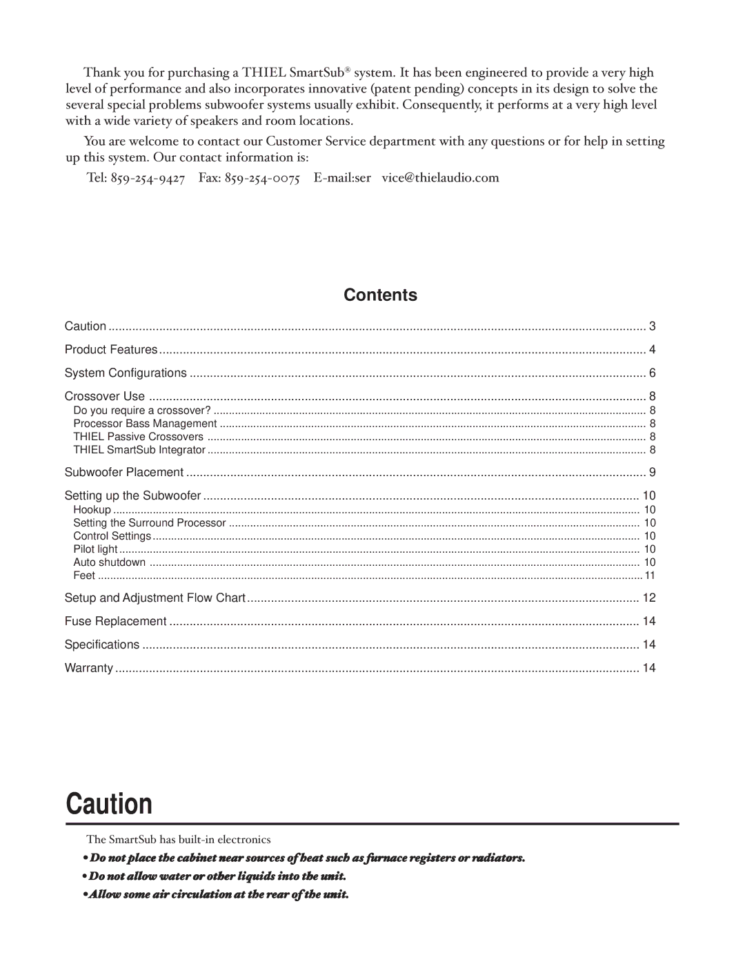 Thiel Audio Products SS4, SW1, SS3 manual Contents 