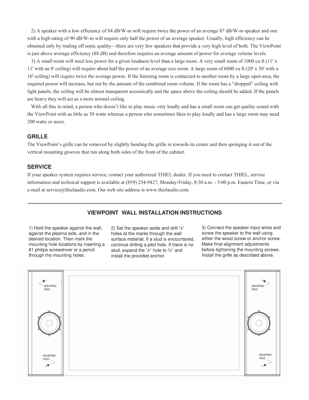 Thiel Audio Products ViewPoint manual Grille, Service Viewpoint Wall Installation Instructions 
