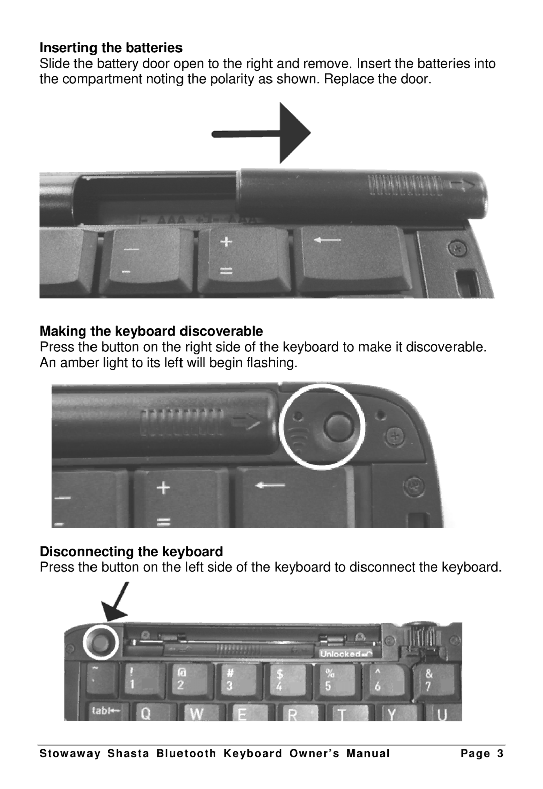 Think Outside G981 owner manual Inserting the batteries, Making the keyboard discoverable, Disconnecting the keyboard 