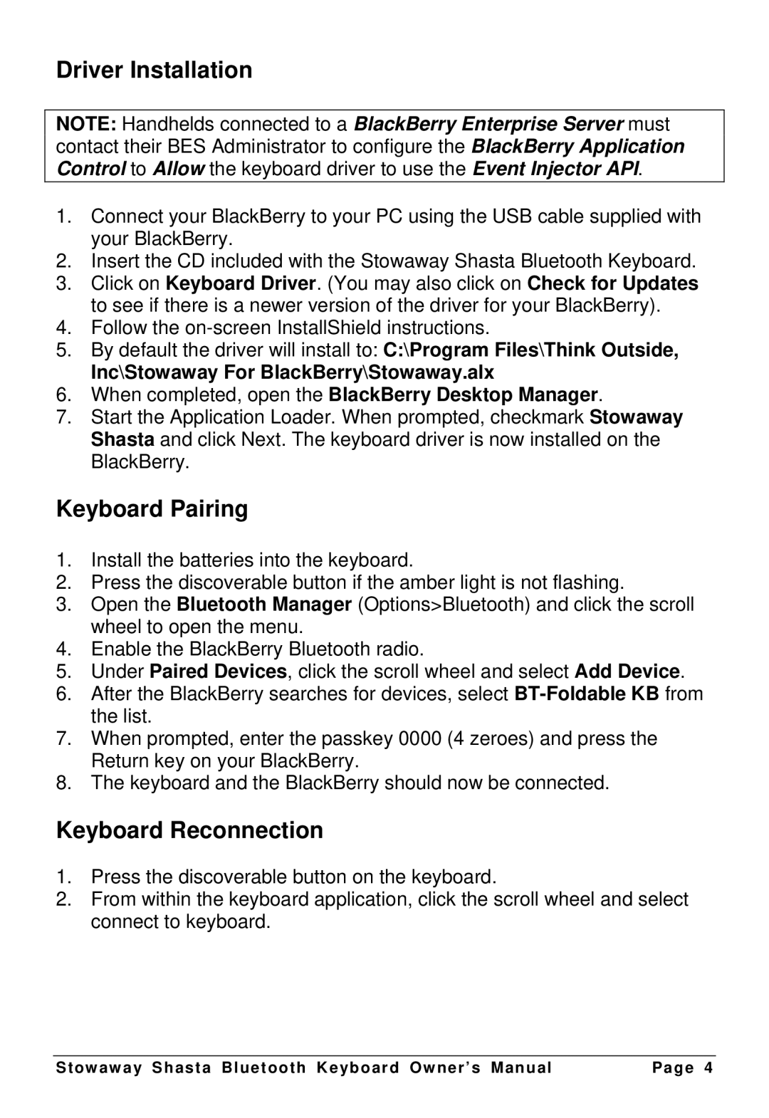 Think Outside G981 Driver Installation, Keyboard Pairing, Keyboard Reconnection, Inc\Stowaway For BlackBerry\Stowaway.alx 