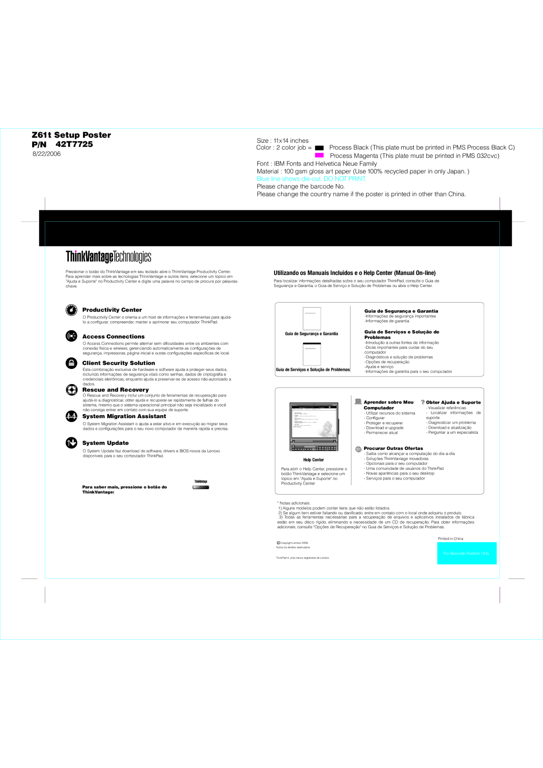 Think Outside Z61T Productivity Center, Access Connections, Client Security Solution, Rescue and Recovery, System Update 