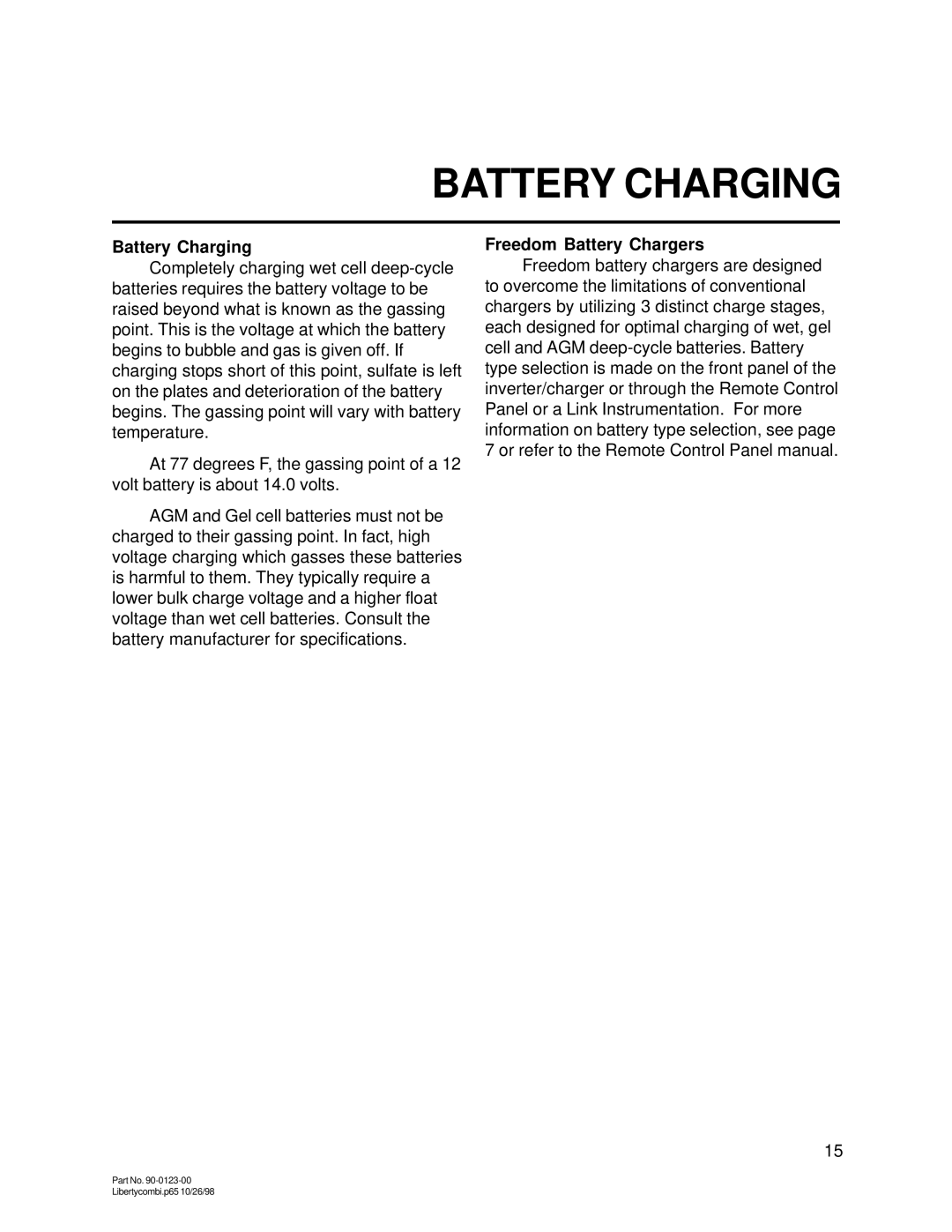 Thomas & Betts 20D, 15D owner manual Battery Charging, Freedom Battery Chargers 