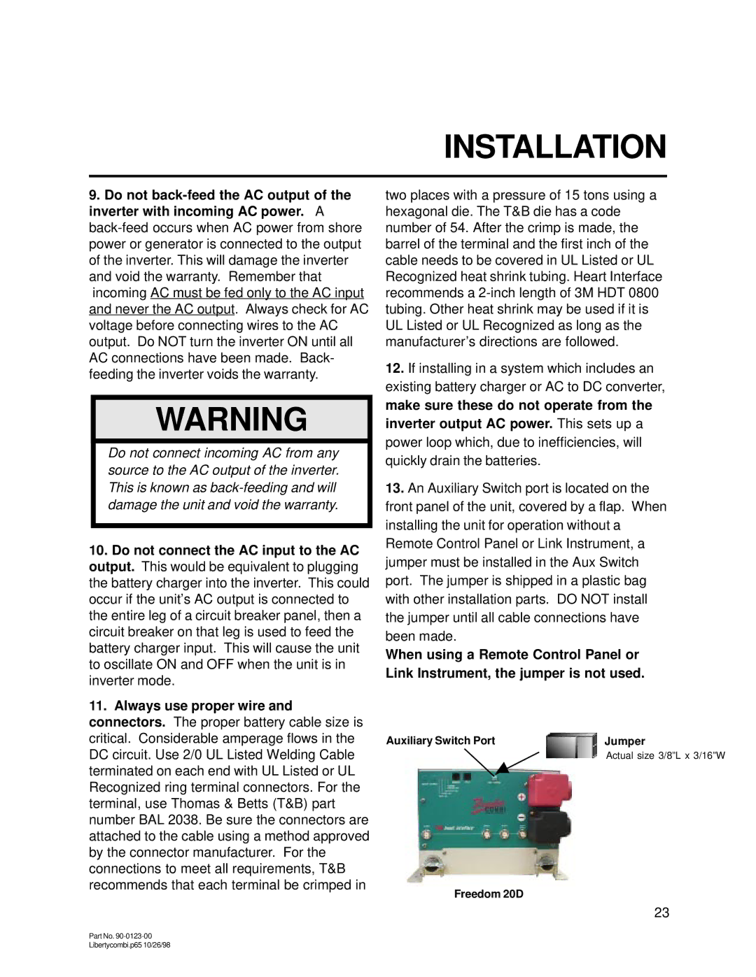 Thomas & Betts 20D, 15D owner manual Auxiliary Switch Port Jumper 