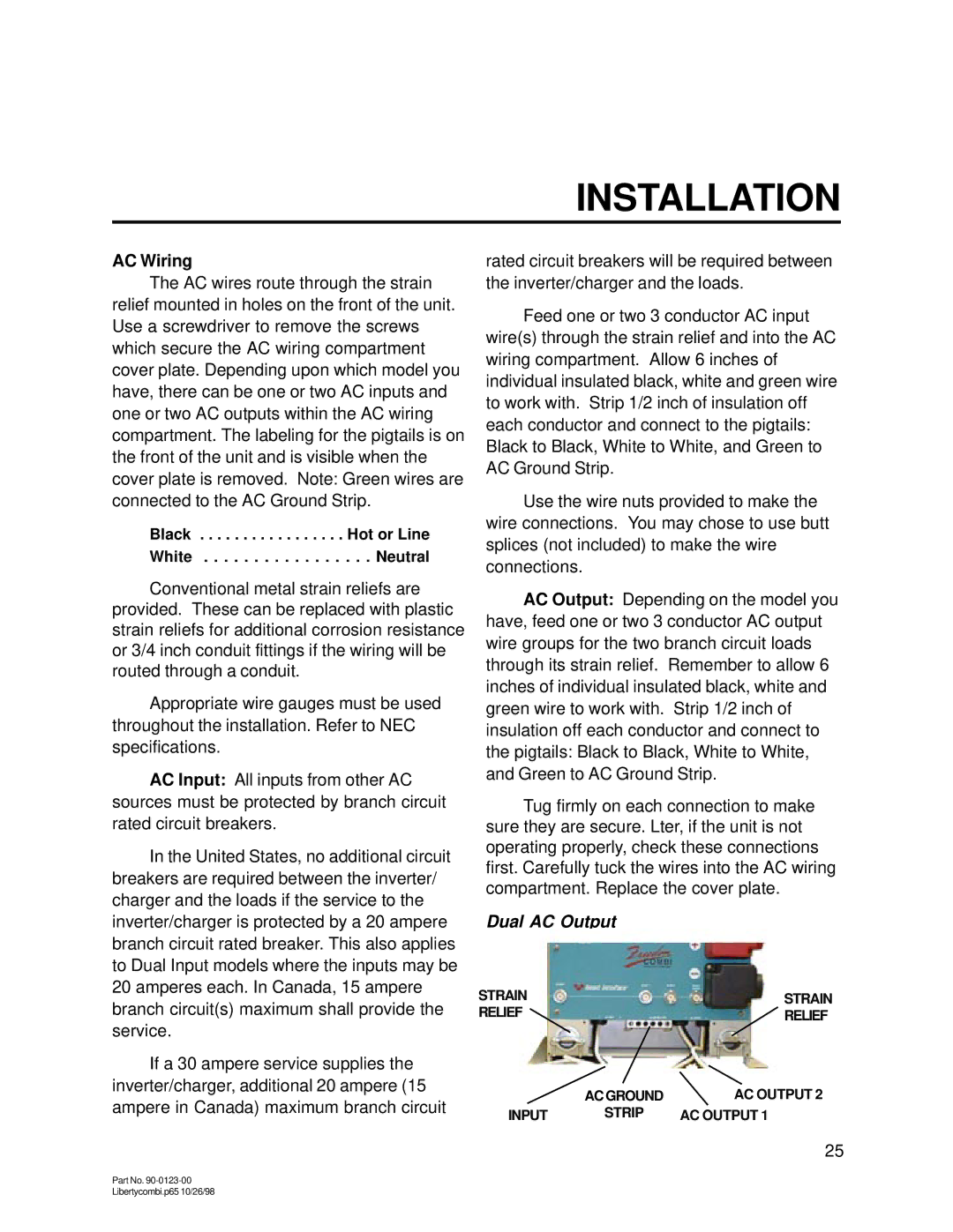 Thomas & Betts 15D, 20D owner manual Installation, AC Wiring 