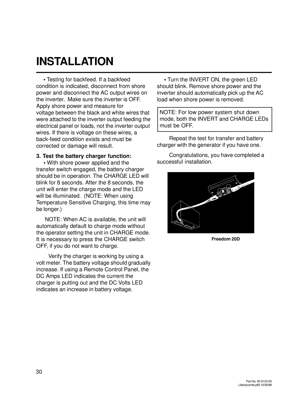 Thomas & Betts 20D, 15D owner manual Test the battery charger function 