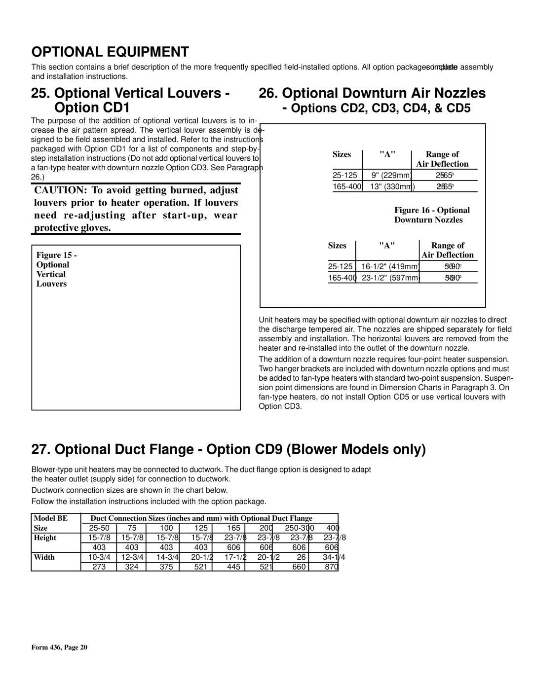 Thomas & Betts FE, BE warranty Optional Vertical Louvers Option CD1, Optional Duct Flange Option CD9 Blower Models only 