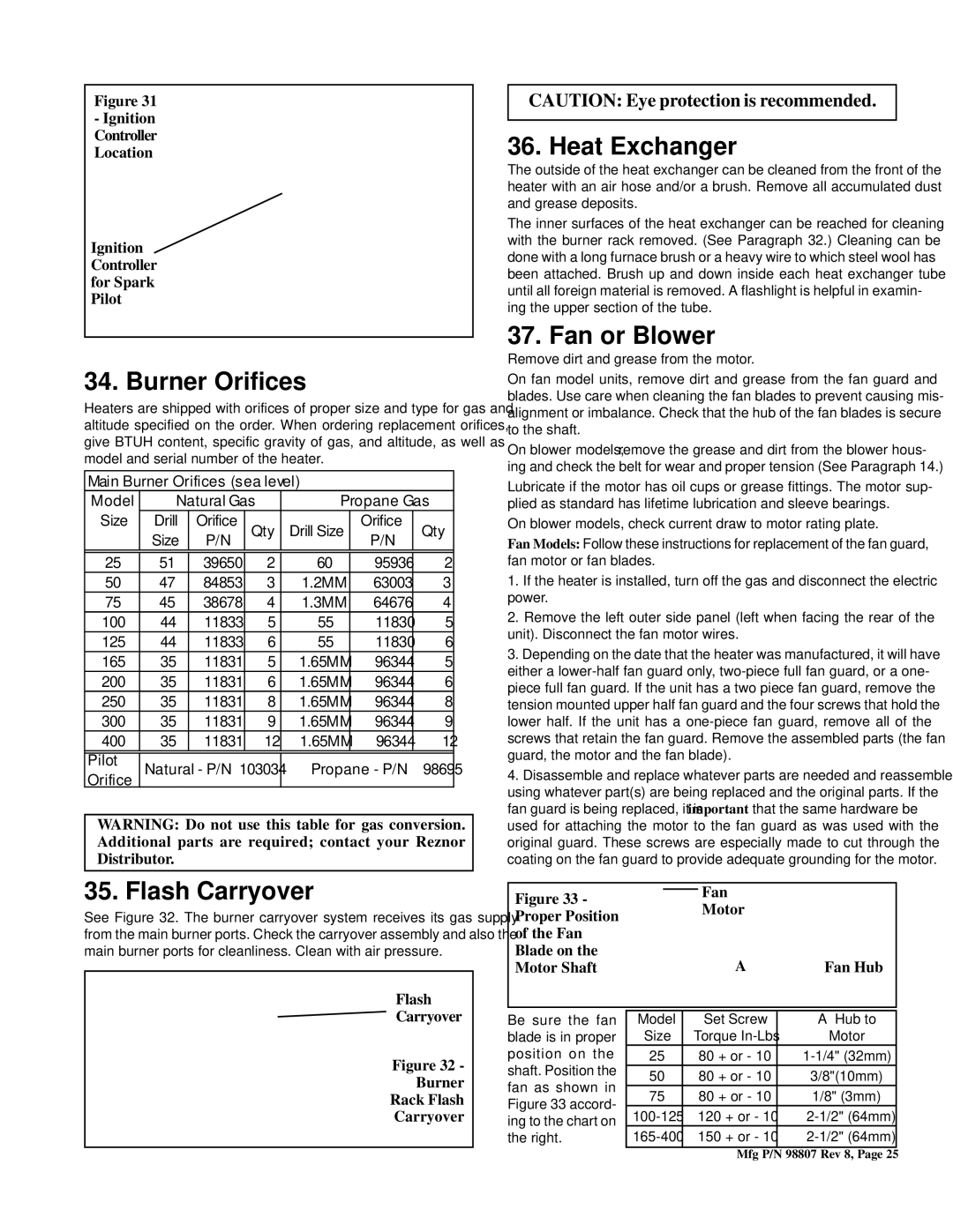 Thomas & Betts BE, FE warranty Burner Orifices, Flash Carryover, Heat Exchanger, Fan or Blower 