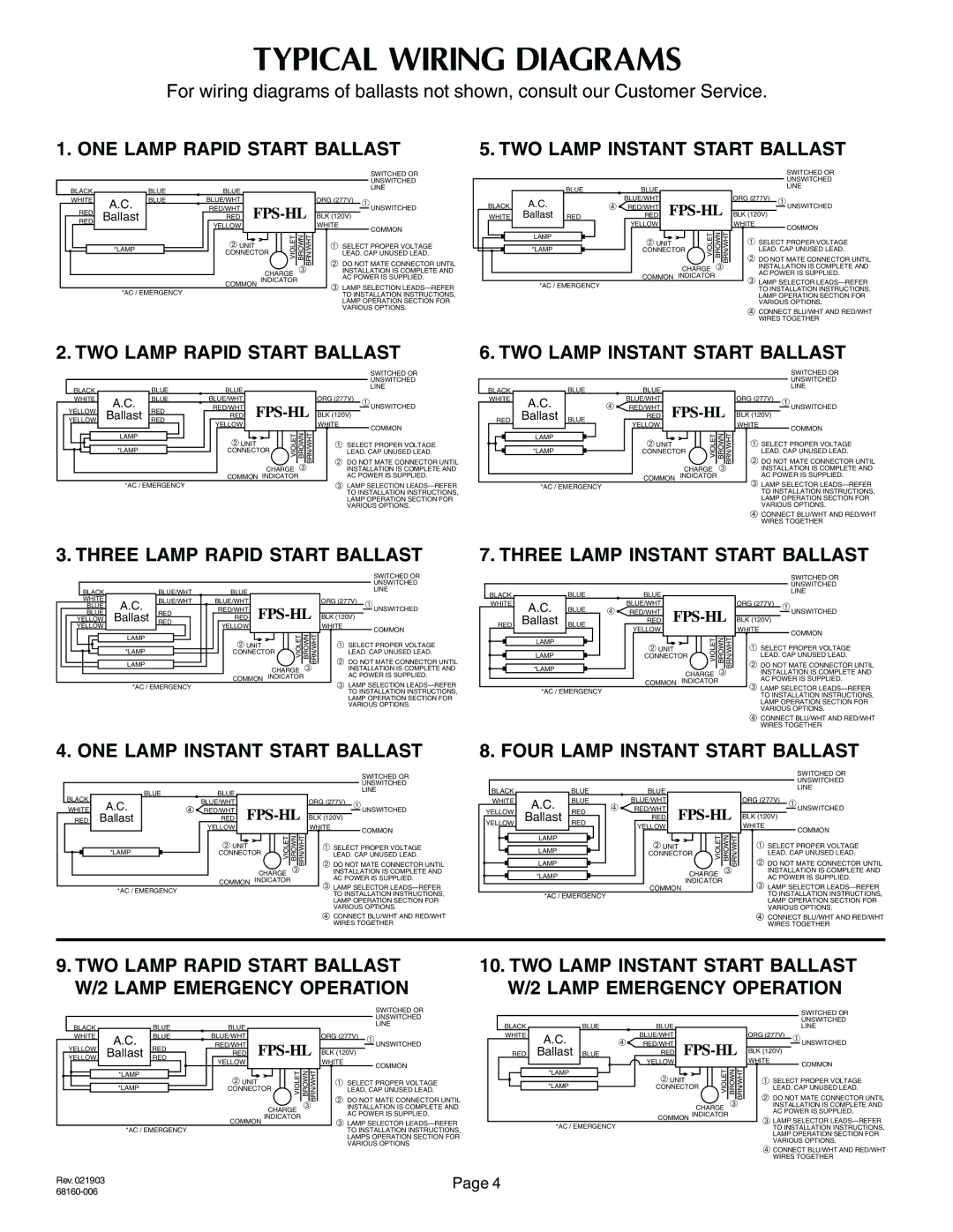 Thomas & Betts FPS-HL instruction manual Typical Wiring Diagrams 