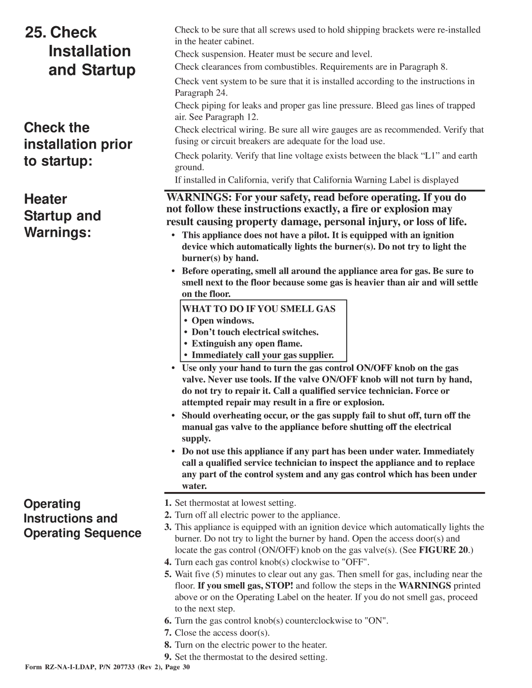 Thomas & Betts LDAP 1200 warranty Check Installation and Startup, Check the installation prior to startup Heater Startup 