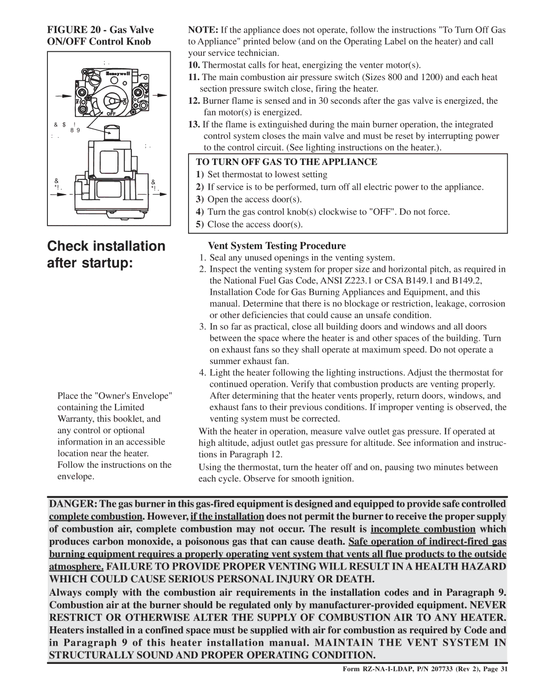 Thomas & Betts LDAP 1200 warranty Check installation after startup, Vent System Testing Procedure 