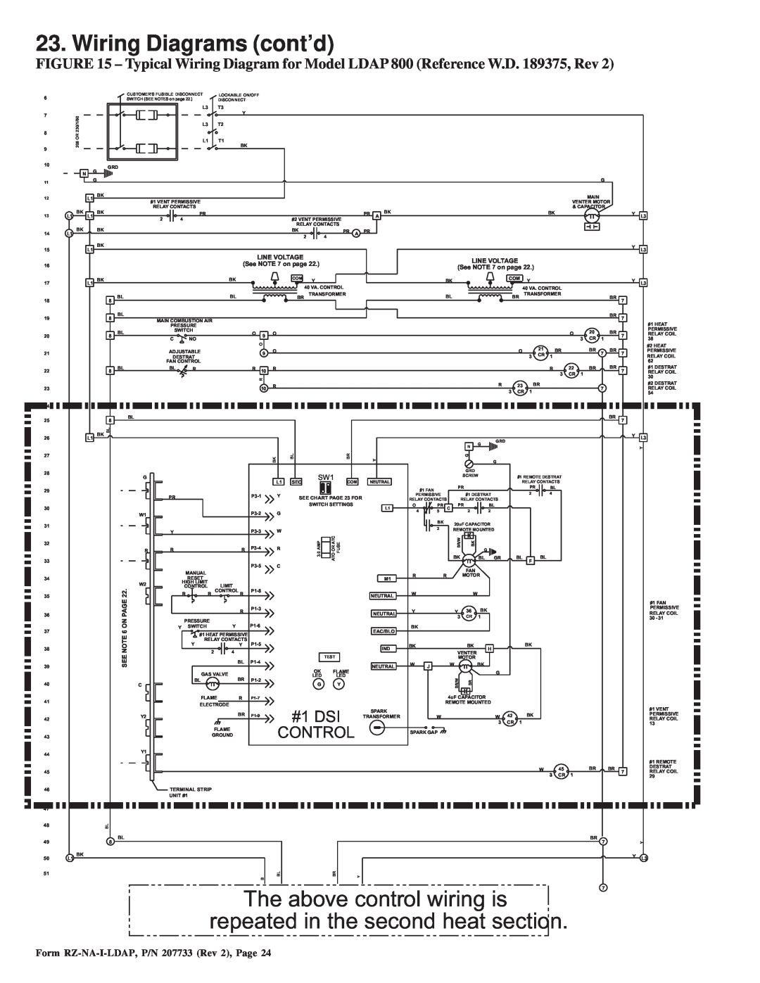 Thomas & Betts LDAP 1200 warranty Wiring Diagrams cont’d, The above control wiring is, repeated in the second heat section 