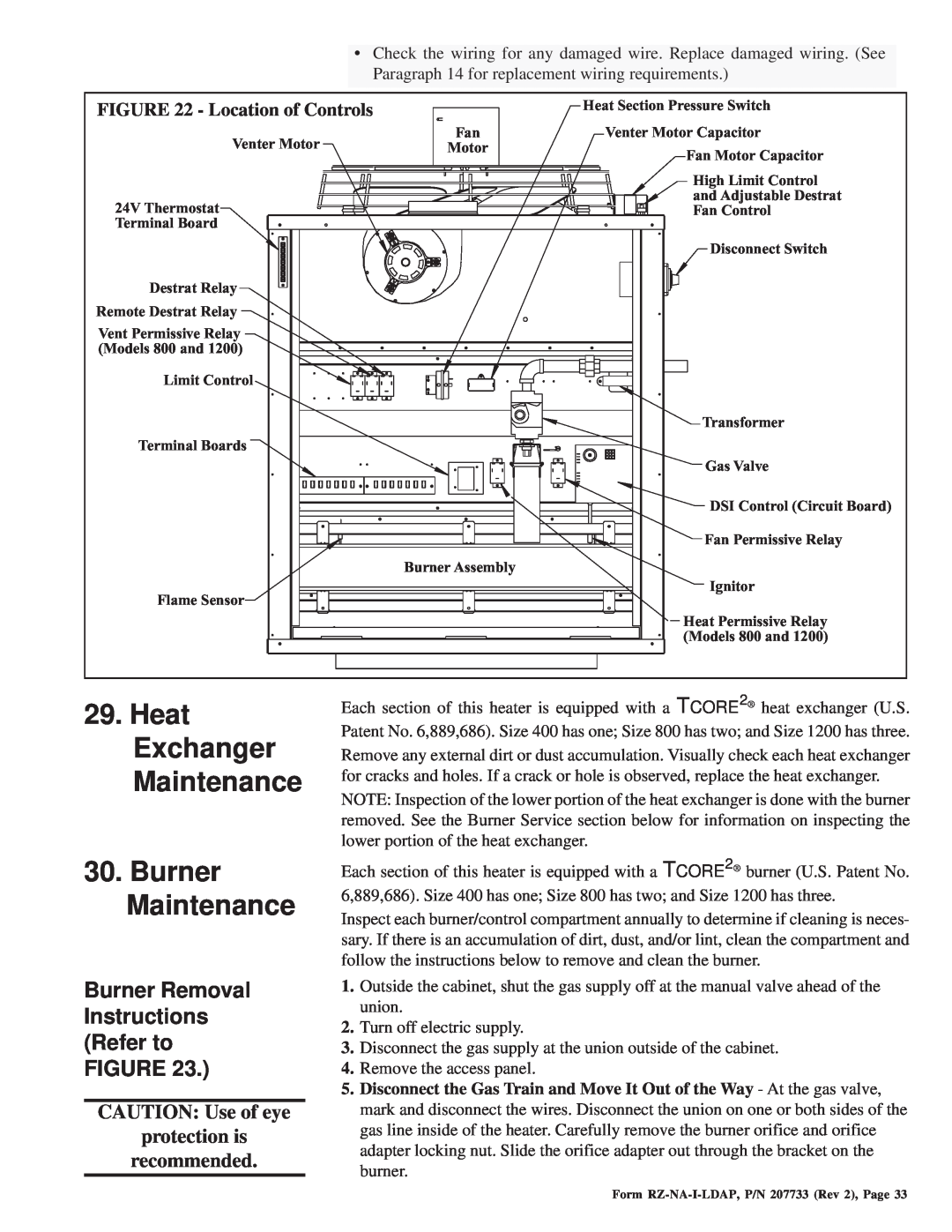 Thomas & Betts LDAP 1200 Heat Exchanger Maintenance, Burner Maintenance, Burner Removal Instructions Refer to FIGURE 