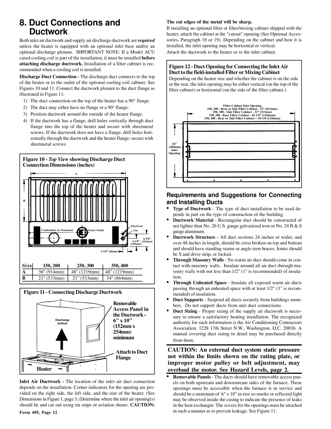 Thomas & Betts RGM 405, RZ405 dimensions Duct Connections and Ductwork, Cut edges of the metal will be sharp 