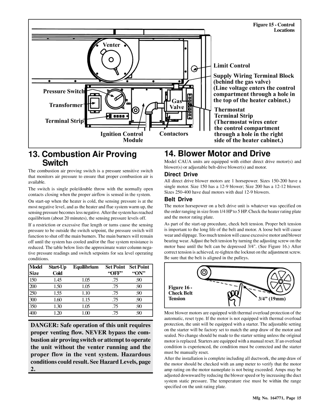 Thomas & Betts RZ405, RGM 405 dimensions Combustion Air Proving Switch, Blower Motor and Drive, Direct Drive, Belt Drive 