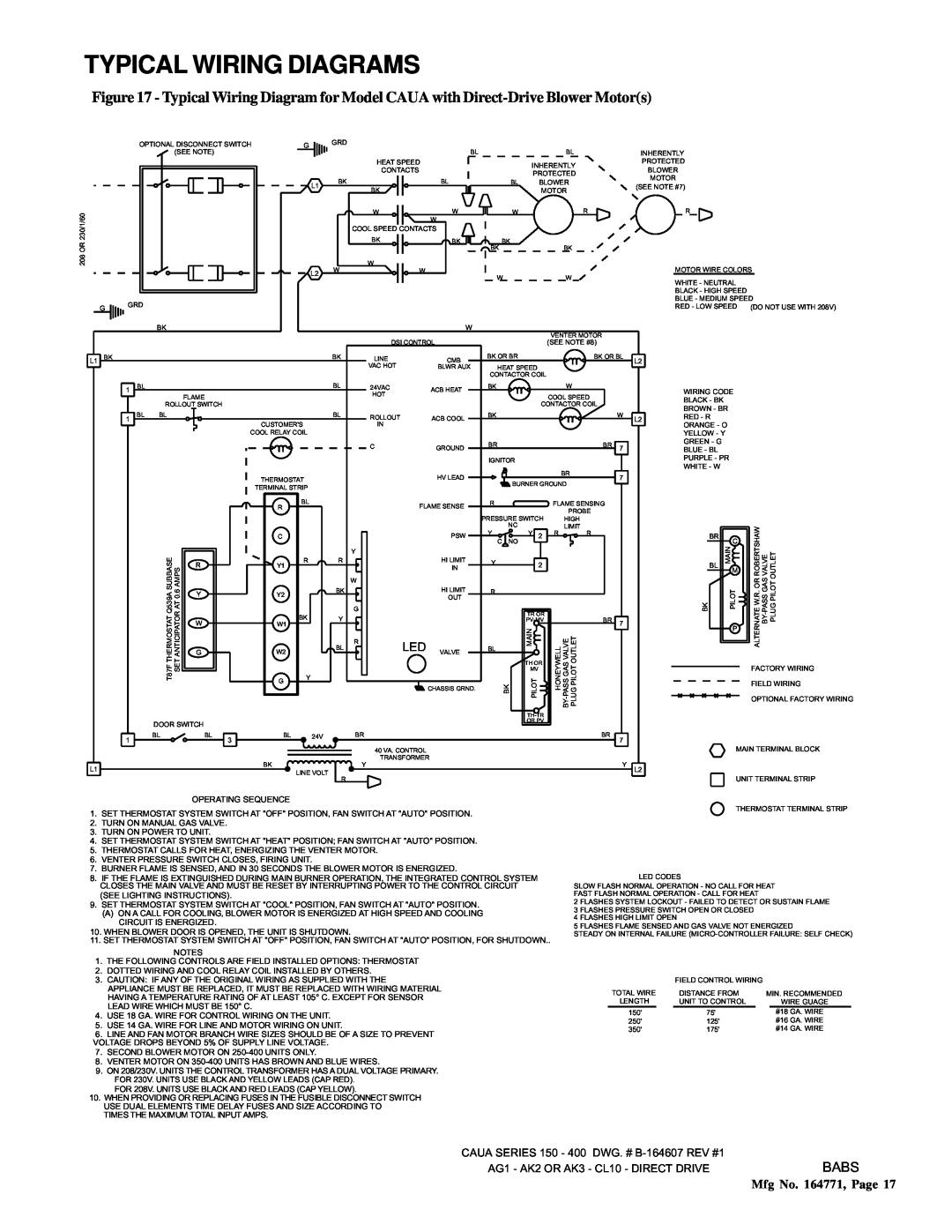 Thomas & Betts RZ405, RGM 405 Typical Wiring Diagrams, Babs, Mfg No. 164771, Page, AG1 - AK2 OR AK3 - CL10 - DIRECT DRIVE 