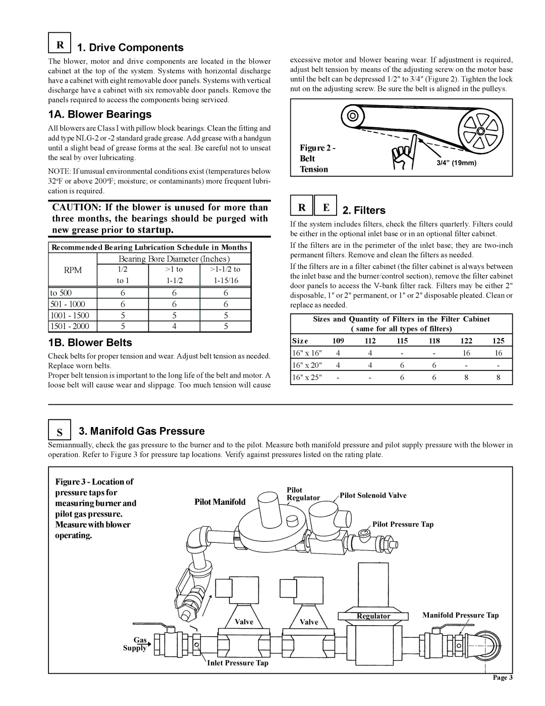 Thomas & Betts RZ-NA 441-OMS Drive Components, 1A. Blower Bearings, 1B. Blower Belts, Filters, Manifold Gas Pressure 