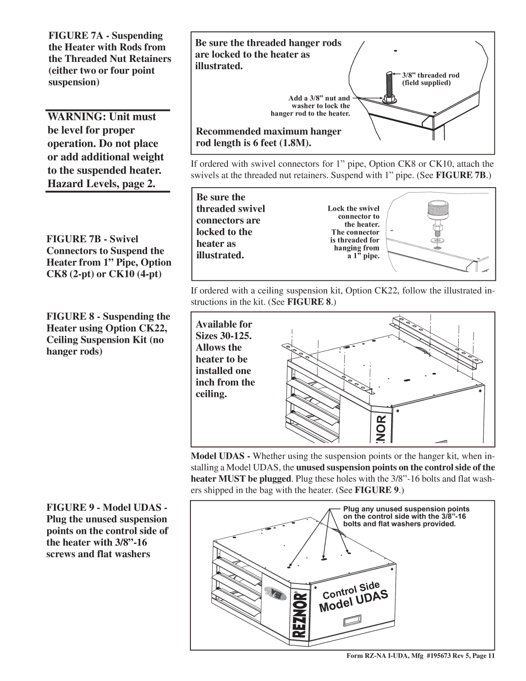 Thomas & Betts UDAP, UDAS Recommended maximum hanger rod length is 6 feet 1.8M, Be sure Threaded swivel, Connectors are 