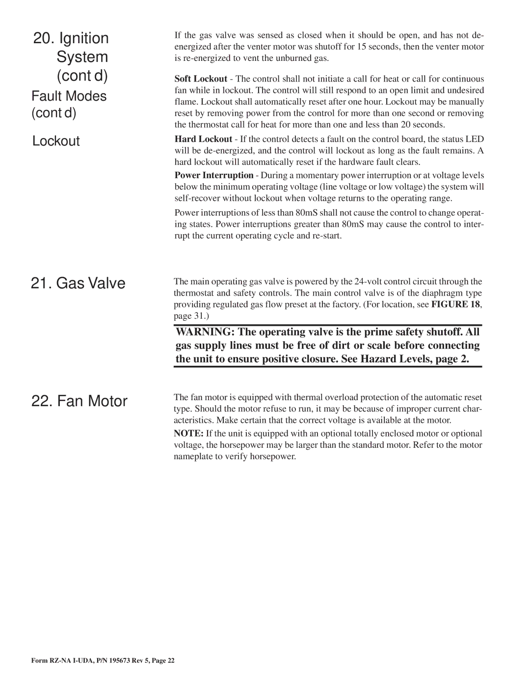 Thomas & Betts UDAS, UDAP dimensions Gas Valve Fan Motor, Fault Modes cont’d Lockout 