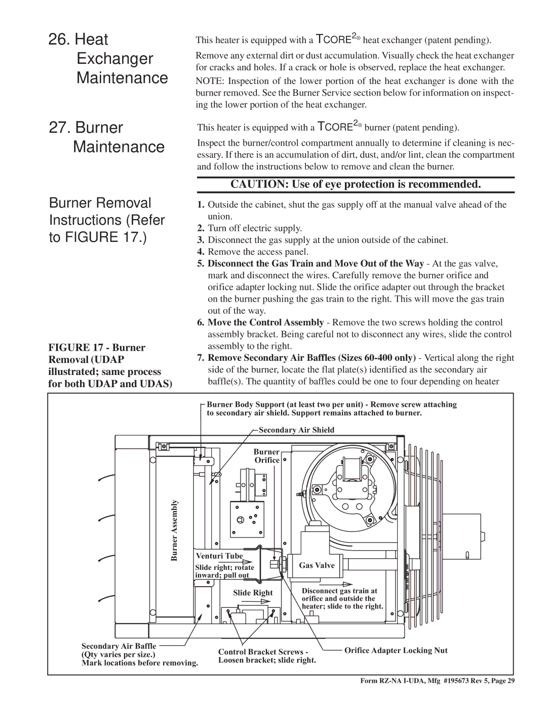 Thomas & Betts UDAP, UDAS Heat Exchanger Maintenance Burner Maintenance, Burner Removal Instructions Refer to Figure 