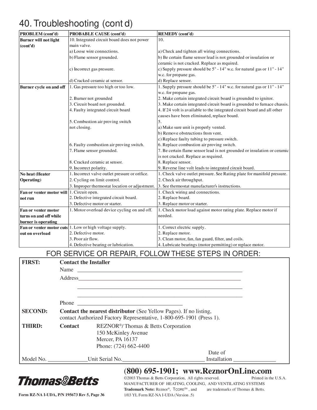 Thomas & Betts UDAS, UDAP dimensions Troubleshooting cont’d, Cont’d 