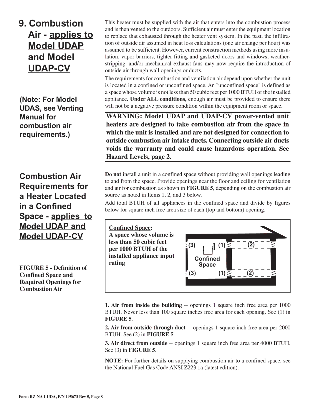 Thomas & Betts UDAS dimensions Combustion Air applies to Model Udap and Model, Model Udap and Model UDAP-CV 