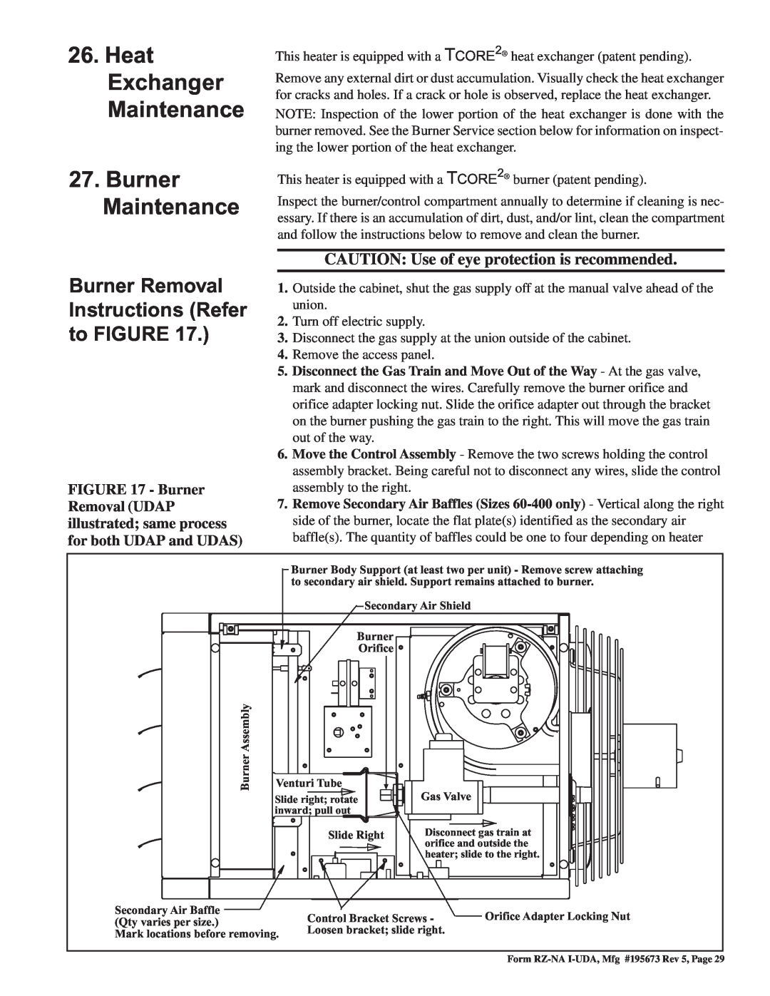 Thomas & Betts UDAP, UDAS Heat Exchanger Maintenance, Burner Maintenance, Burner Removal Instructions Refer to FIGURE 