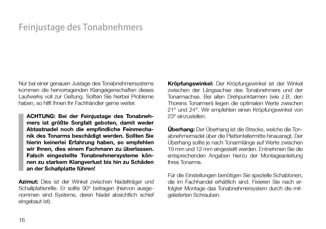 THORENS 550 user manual Feinjustage des Tonabnehmers 