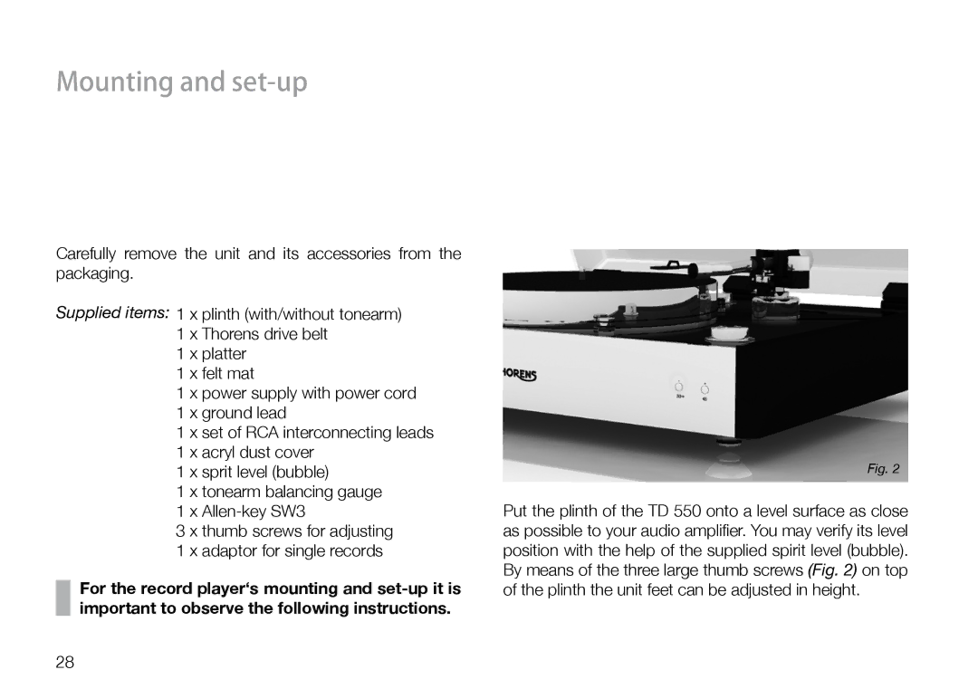 THORENS 550 user manual Mounting and set-up 