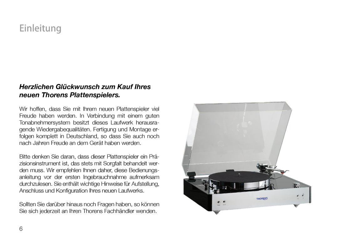 THORENS 550 user manual Einleitung 