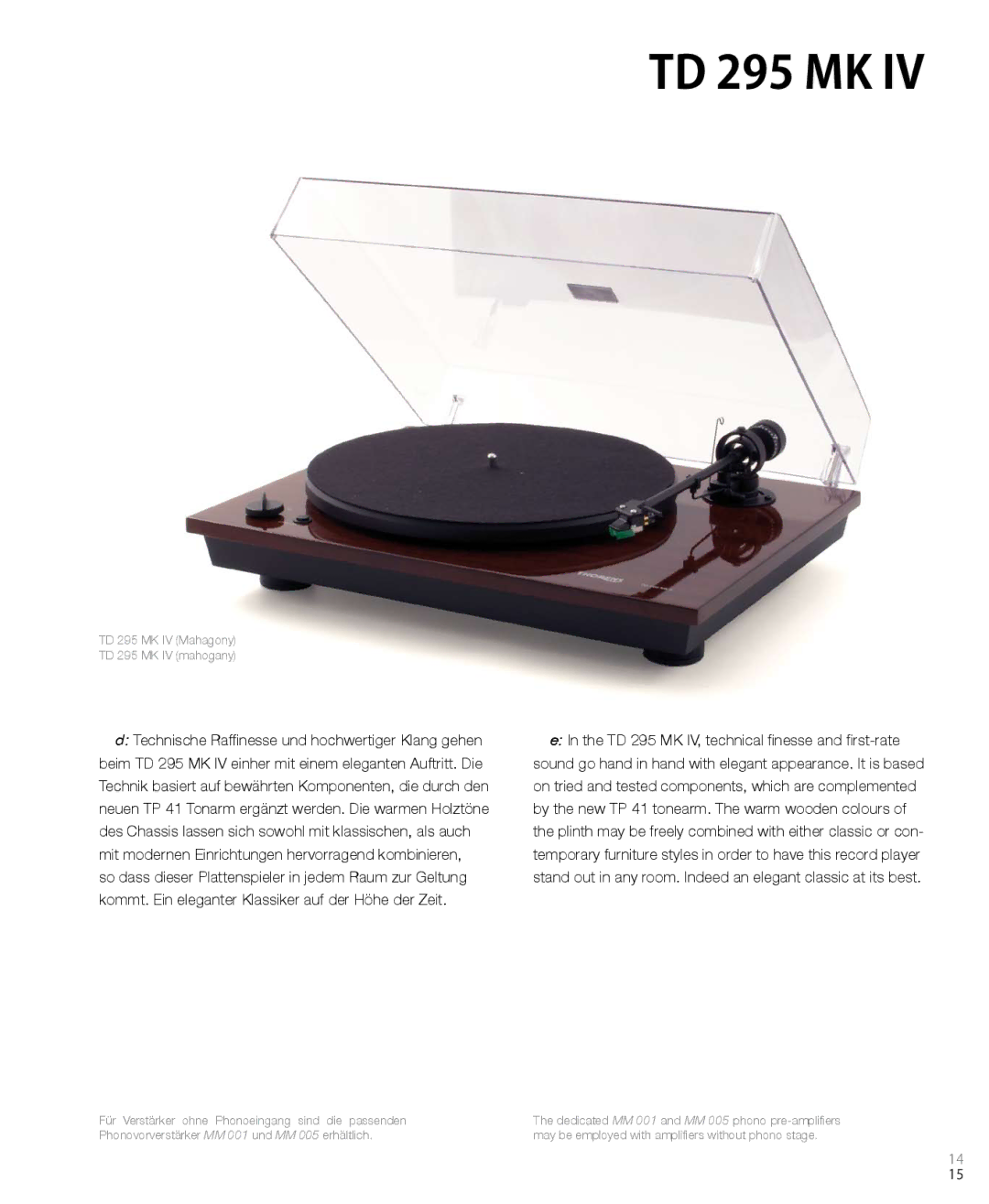 THORENS MM001 manual TD 295 MK 