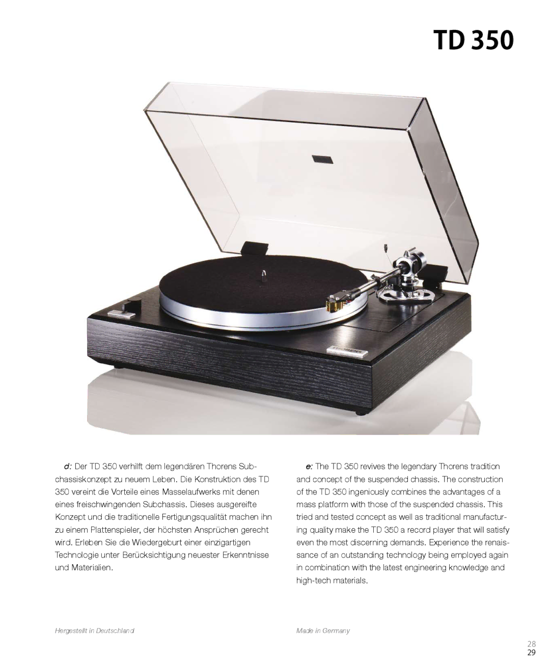 THORENS MM001 manual Hergestellt in Deutschland 