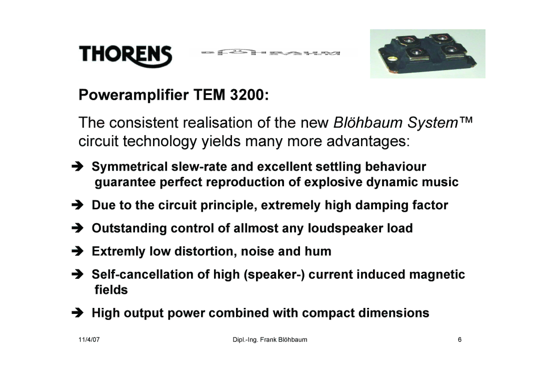 THORENS TEM 3200, TEP 3800 manual Poweramplifier TEM 