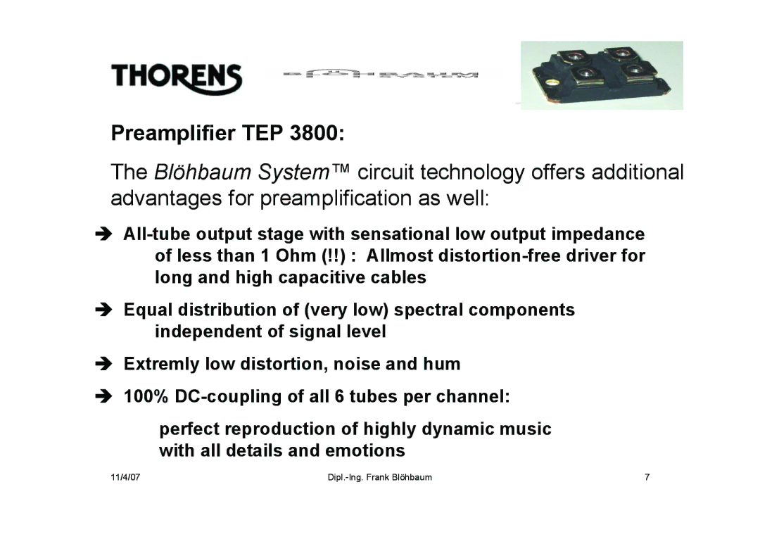 THORENS TEP 3800, TEM 3200 manual Preamplifier TEP 