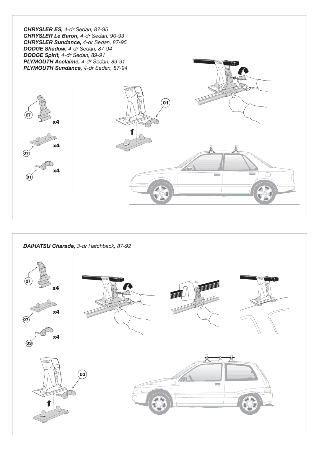 Thule 1061-1-011 owner manual Chrysler Le Baron, 4-dr Sedan 