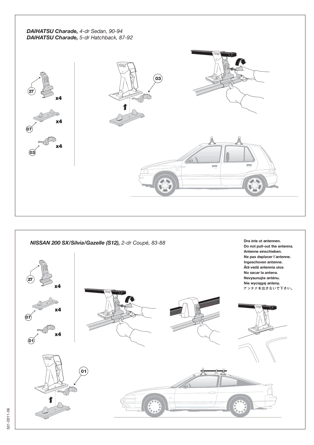 Thule 1061-1-011 owner manual Daihatsu Charade, 4-dr Sedan 