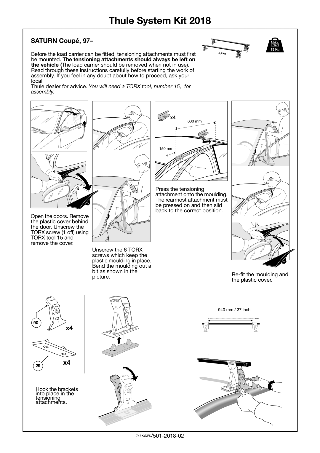 Thule 2018 manual Thule System Kit, Saturn Coupé 