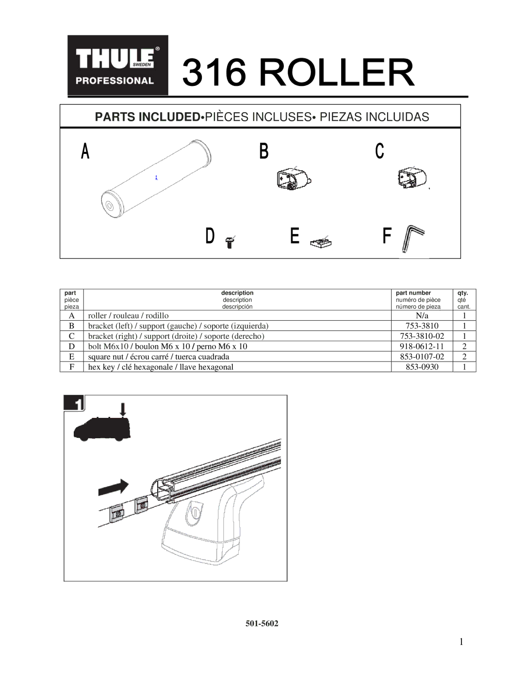 Thule 316 manual Parts Includedpièces Incluses Piezas Incluidas 