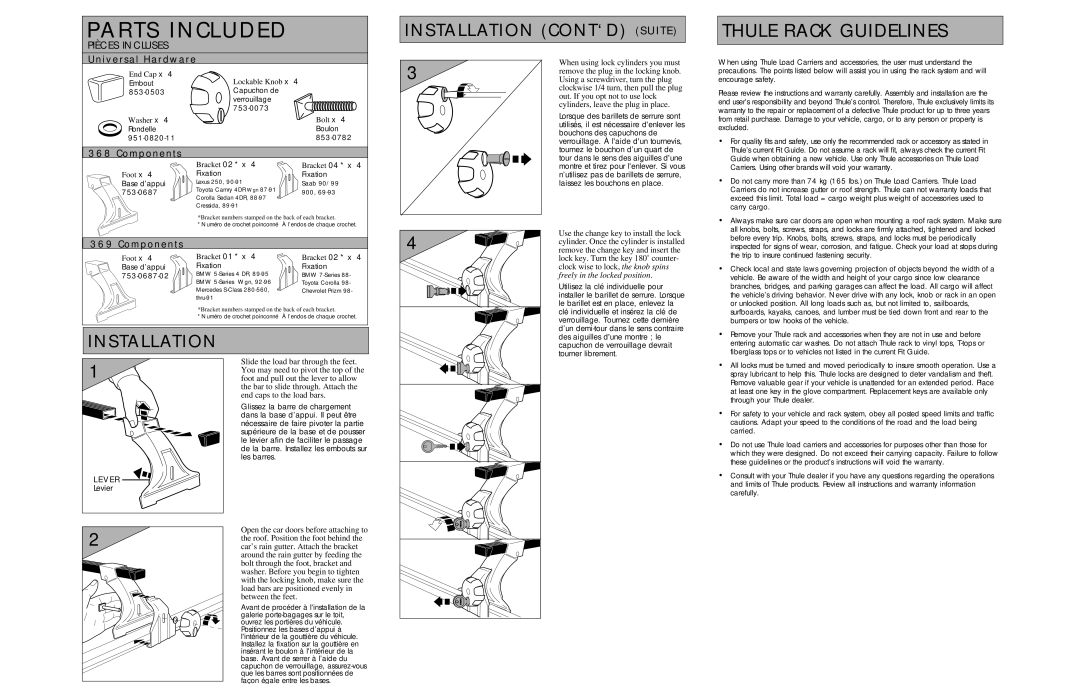 Thule 368, 369 manual Universal Hardware, Components 