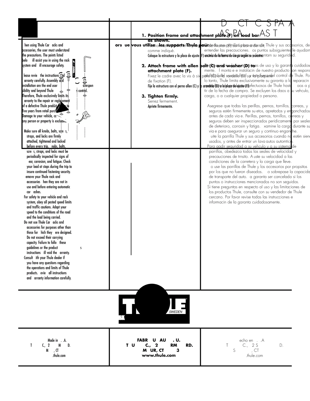 Thule 520 Accessories, the user must understand, Precautions. The points listed, Installation are the end user’s respon 